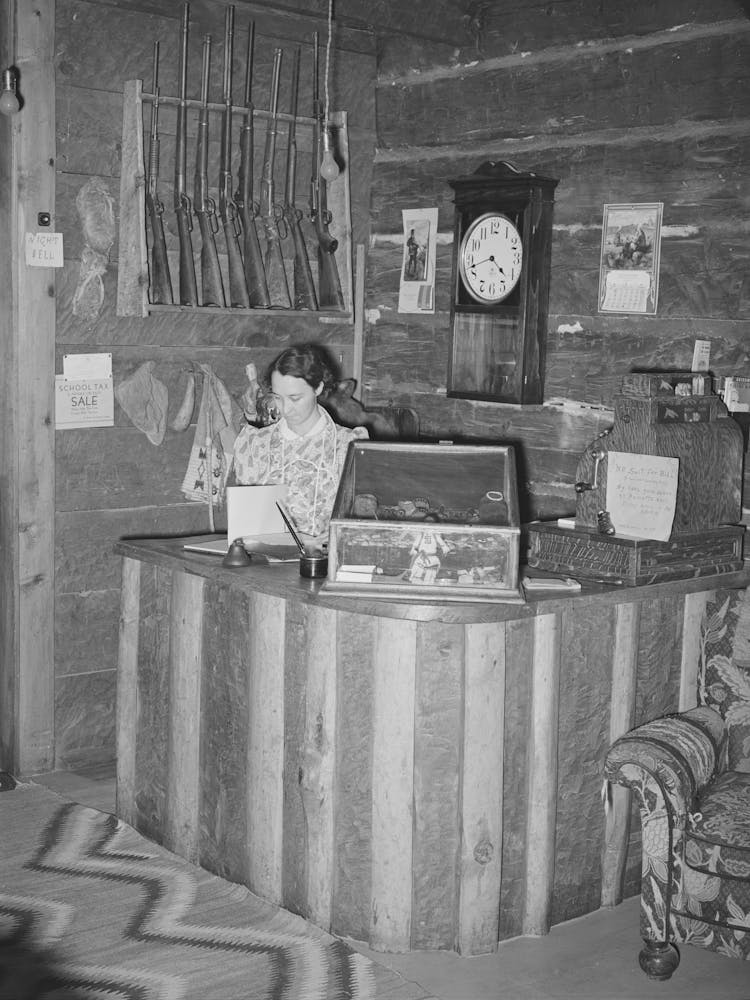 Manageress Of Navajo Lodge At The Desk, Datil, New Mexico By Russell Lee