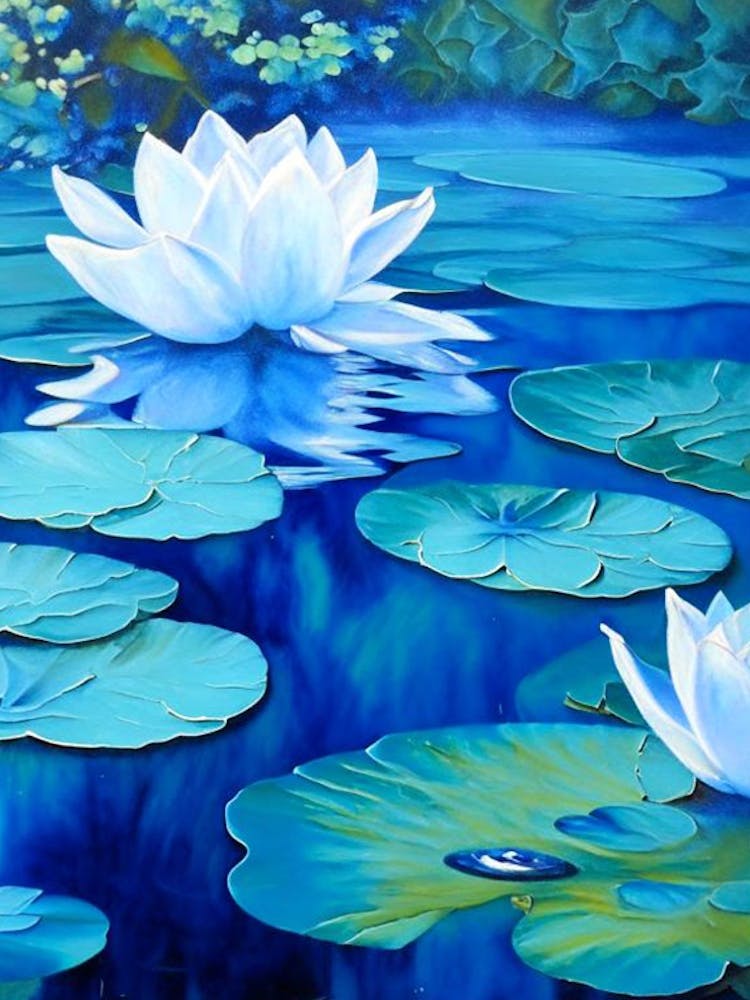 Water Lilies Waterscape Marble Acrylic Painting 1