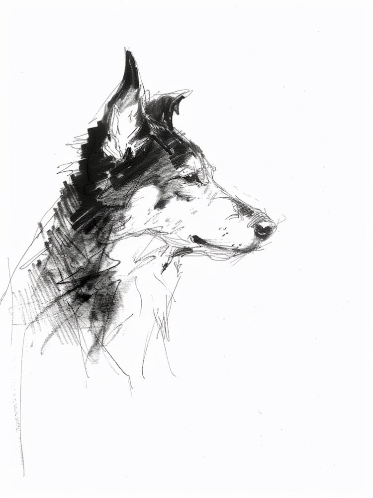 Husky Dog Charcoal Line