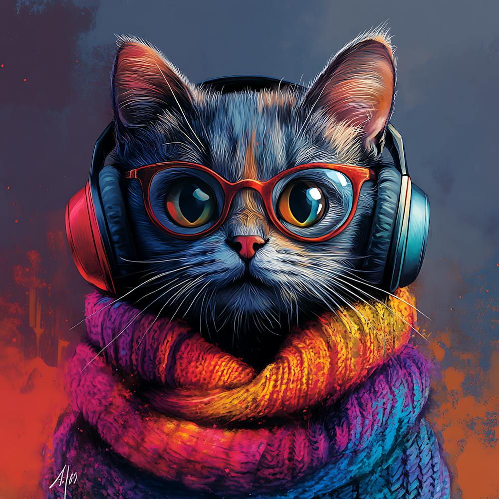 Cool Cat With Headphones Scarf 8