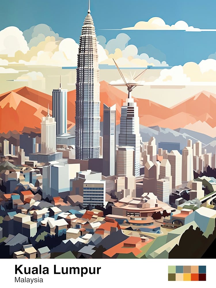 Kuala Lumpur, Malaysia, Geometric Illustration 3 Poster