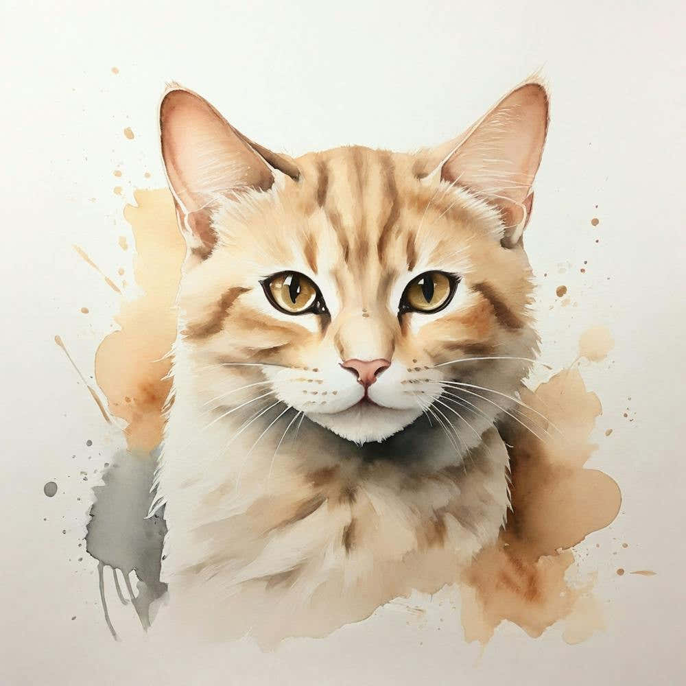 Watercolor Portrait Of Tabby Cat