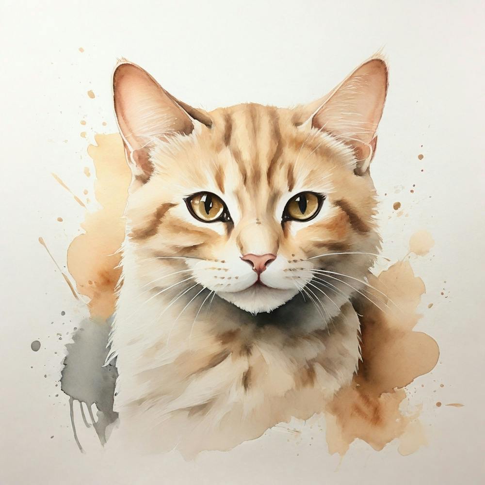 Watercolor Portrait Of Tabby Cat