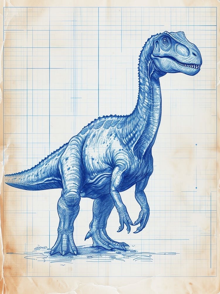 Ouranosaurus Dinosaur Blue Print Sketch 1