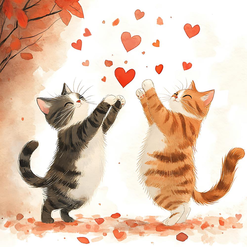 Dancing Cats Under Falling Heart 3