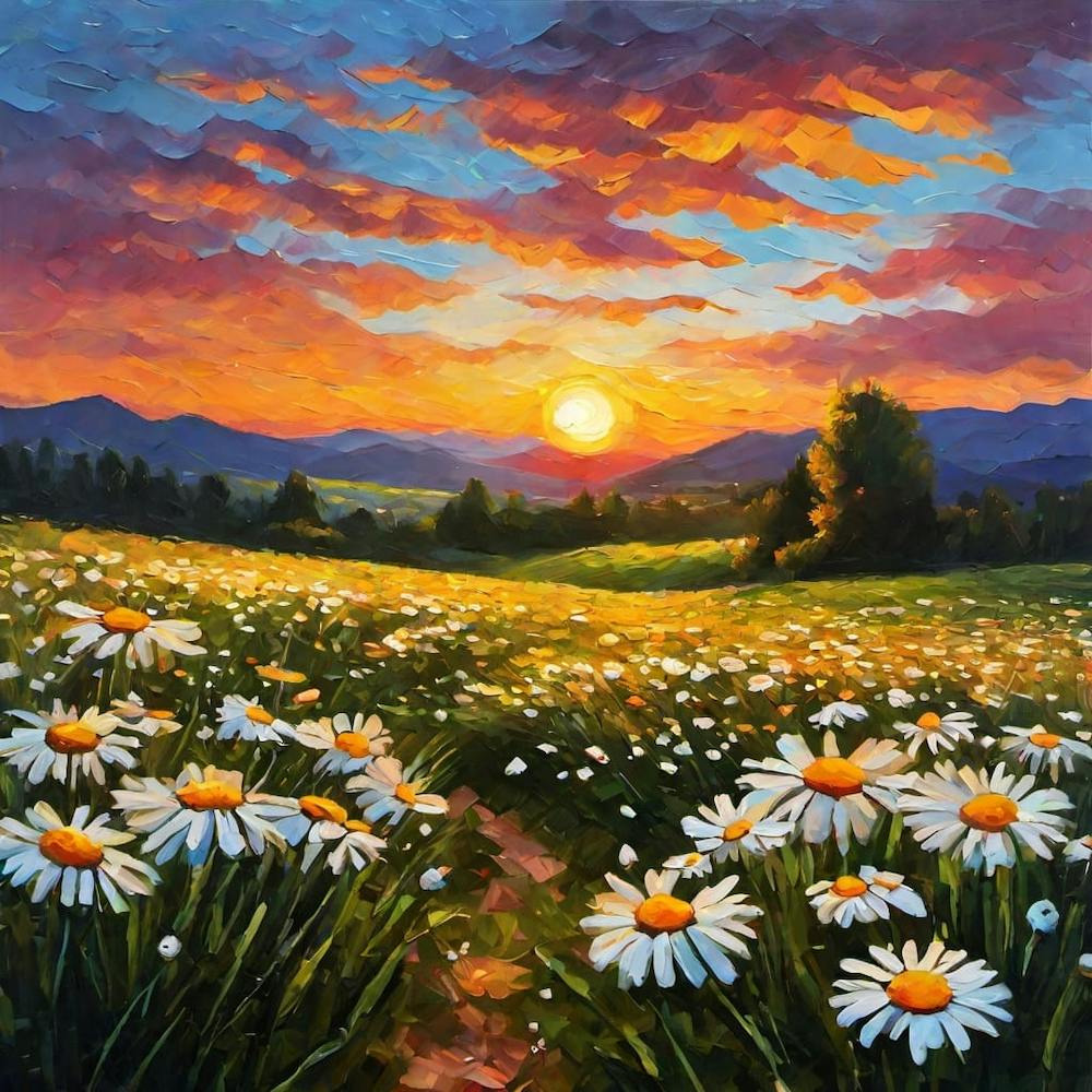 Sunset With Daisies