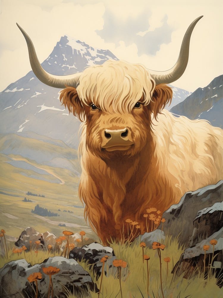 Close Up Of Blonde Animated Highland Cow