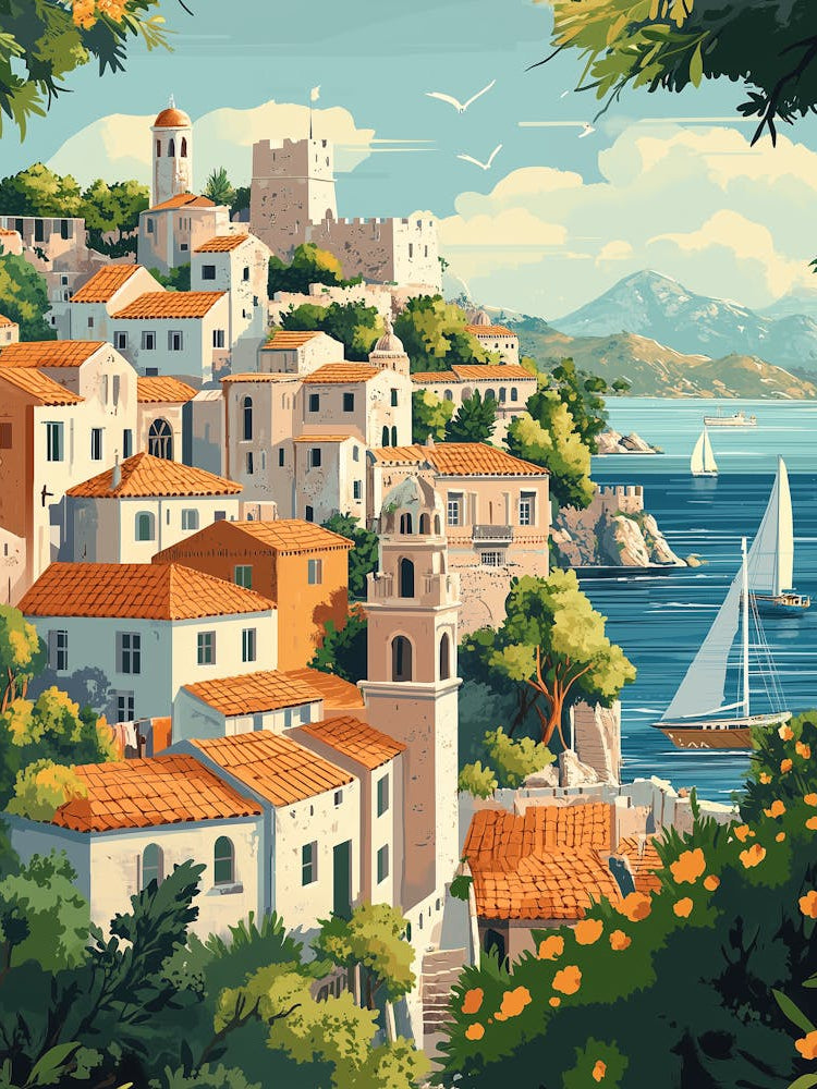 An Illustration Style Poster Of Rhodes 2