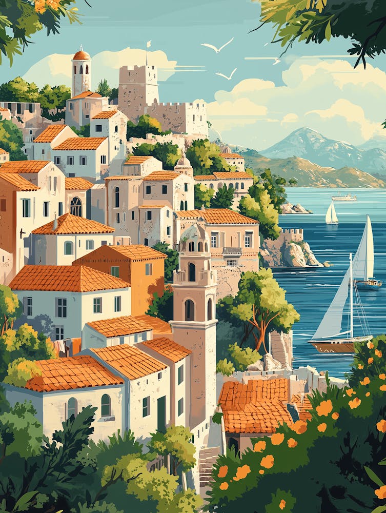 An Illustration Style Poster Of Rhodes 2