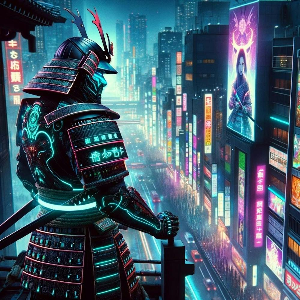 Cyberpunk Samurai in Neon Tokyo: Blade and Neon.