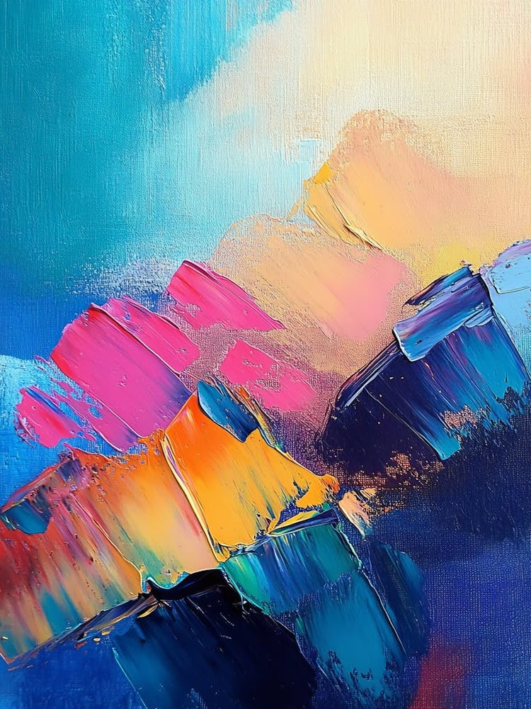 Beautiful Mountains Painted Oil In Multicolored Tones