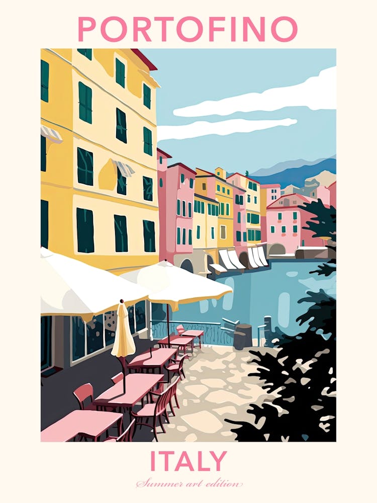 Portofino, Italy, Flat Pastels Tones Illustration 1 Poster