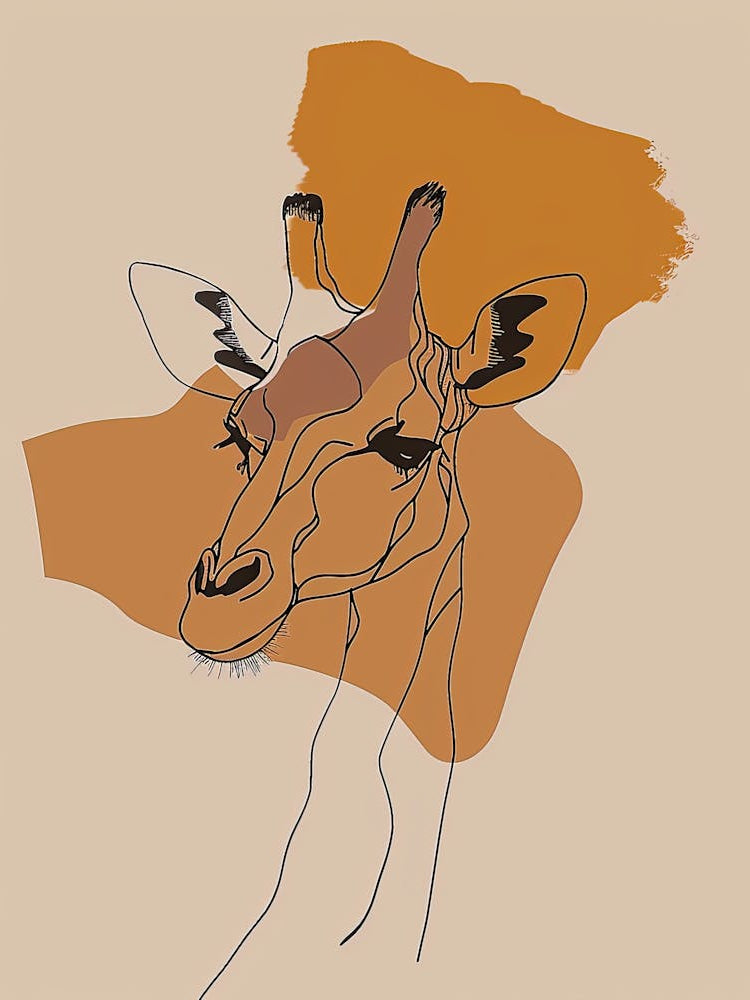 Giraffe Head - Boho, Line Art