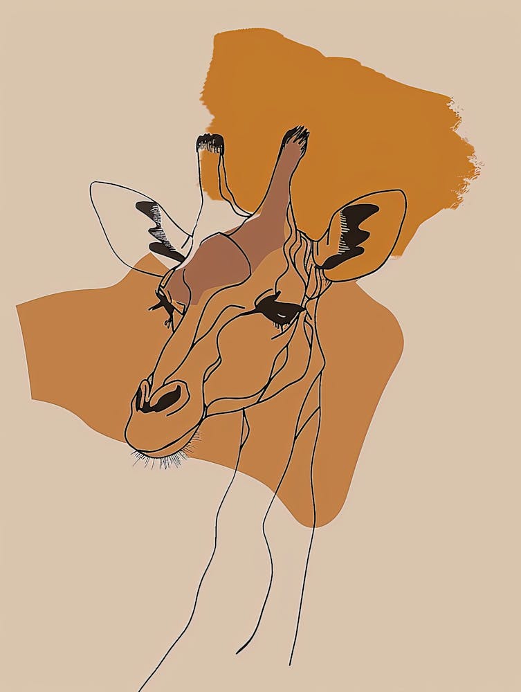 Giraffe Head - Boho, Line Art