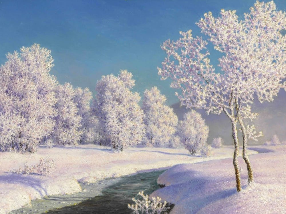 Winter Morning (in Engadine) c1919 by Russian Landscape Realist Painter: Ivan Fedorovich Choultsé (1874–1939)