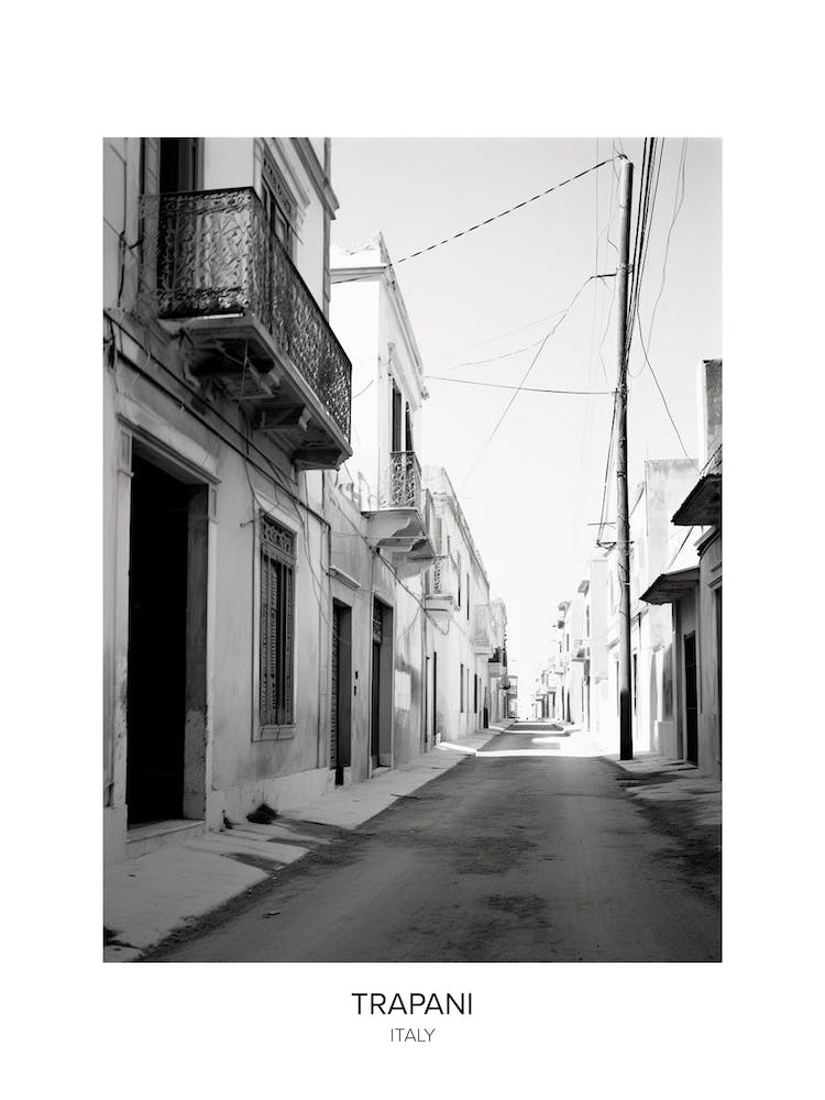 Poster Of Trapani, Italy, Black And White Photo 1