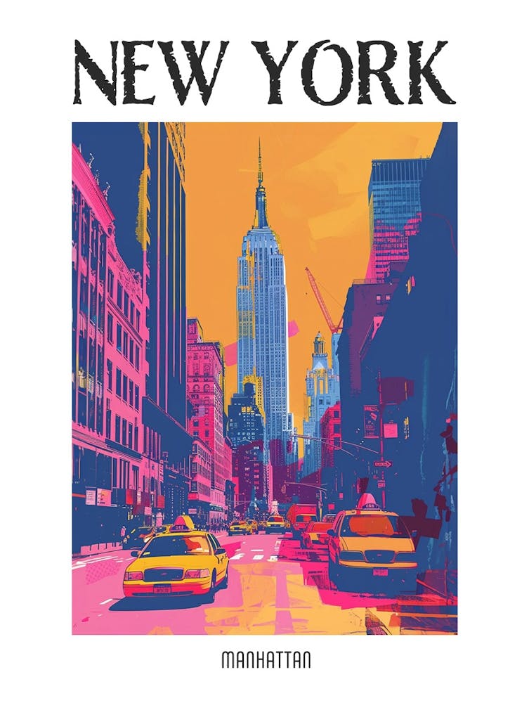 Manhattan New York Colourful Silkscreen Illustration 1 Poster