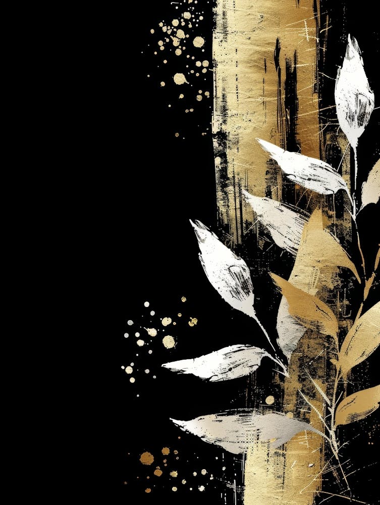 Gold Leaves On Black Background 9