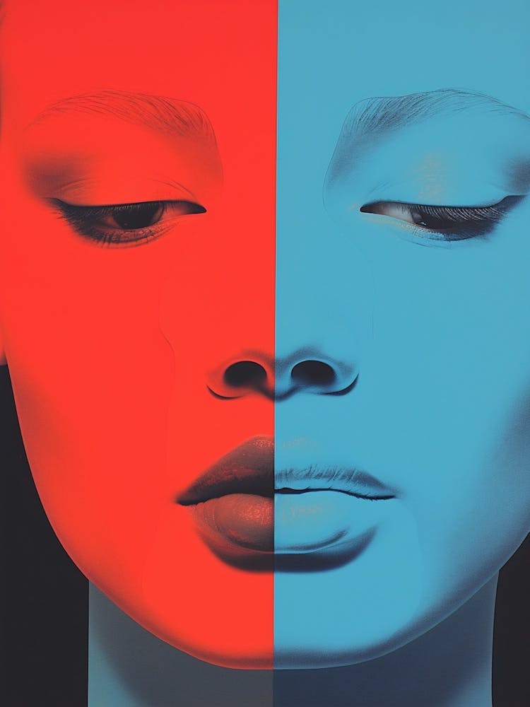 3d Inspired Red & Blye Face