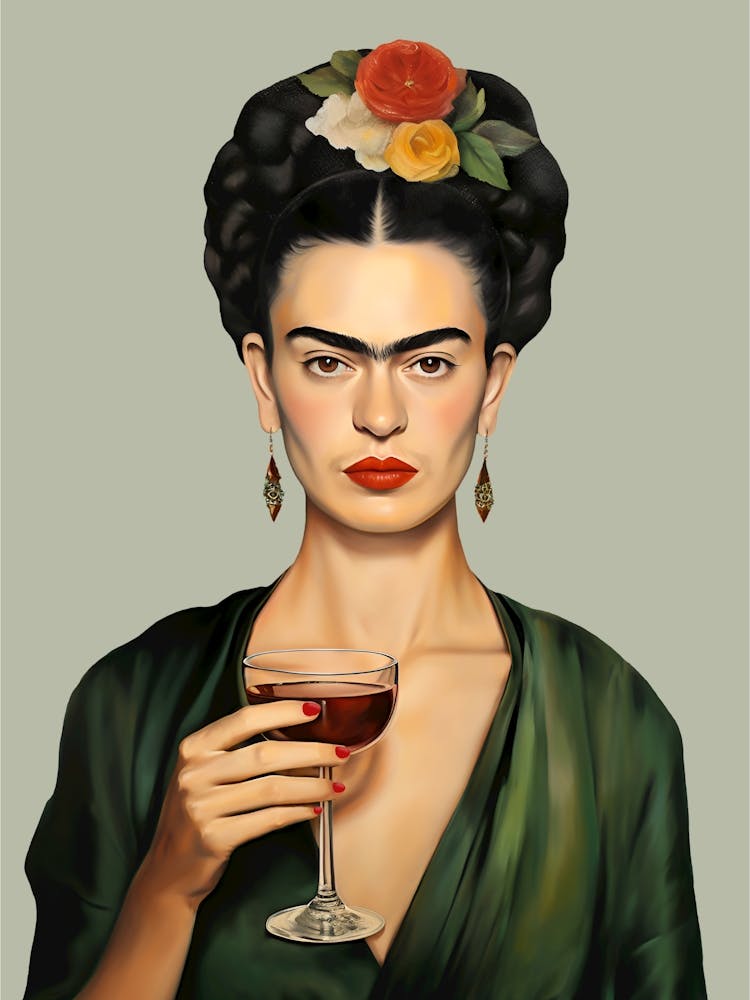 Frida Trinkt Wein, Fotografie pastel-grüne Malerei