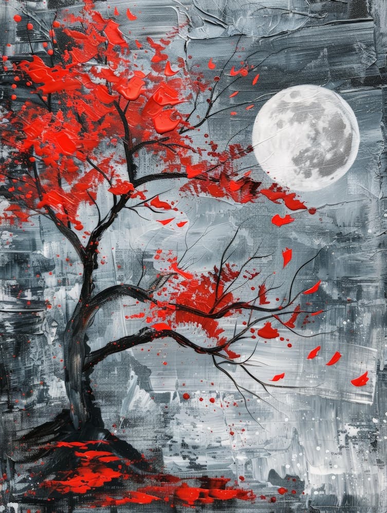 Red Tree With Moon
