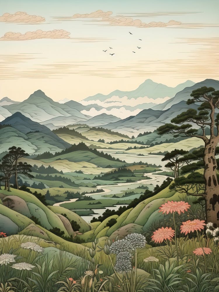 Aso Kuju National Park In Kumamoto, Ukiyo E Drawing 2