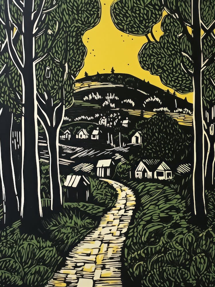 Tuscany Italy Linocut Illustration Style 1