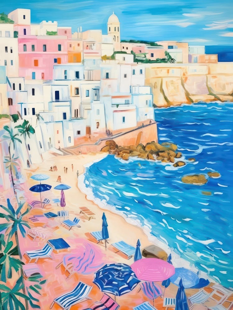 Polignano A Mare, Puglia   Italy Beach Club Lido Watercolour 4