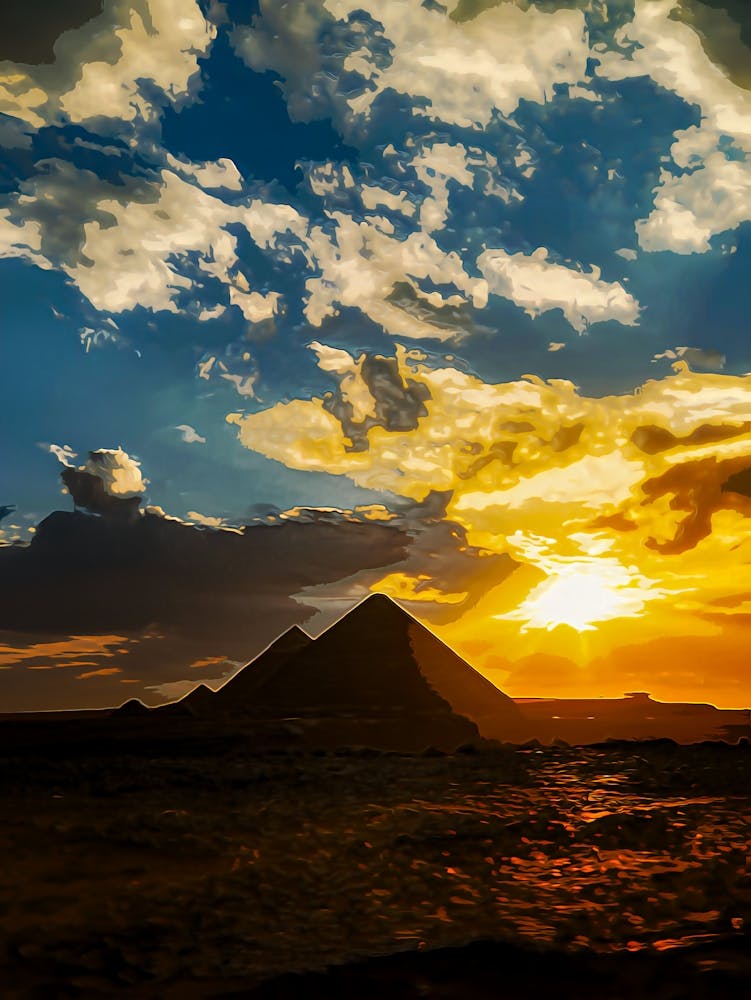 He Great Pyramid Of Giza With Sunset And Dramatic Sky