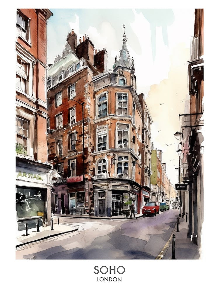 Soho 3 Watercolour Travel Poster
