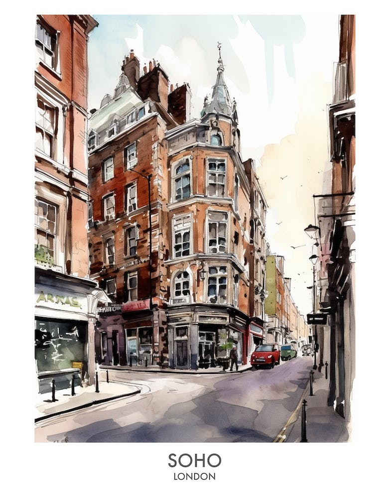 Soho 3 Watercolour Travel Poster