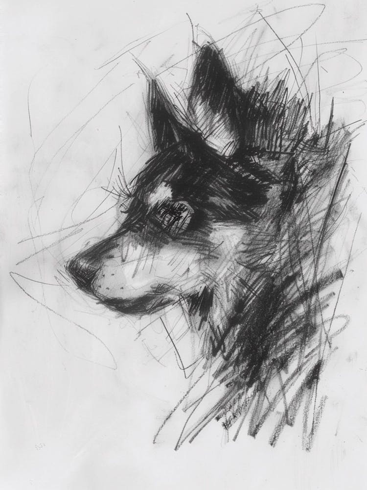 Charcoal Dog Side Line Portrait