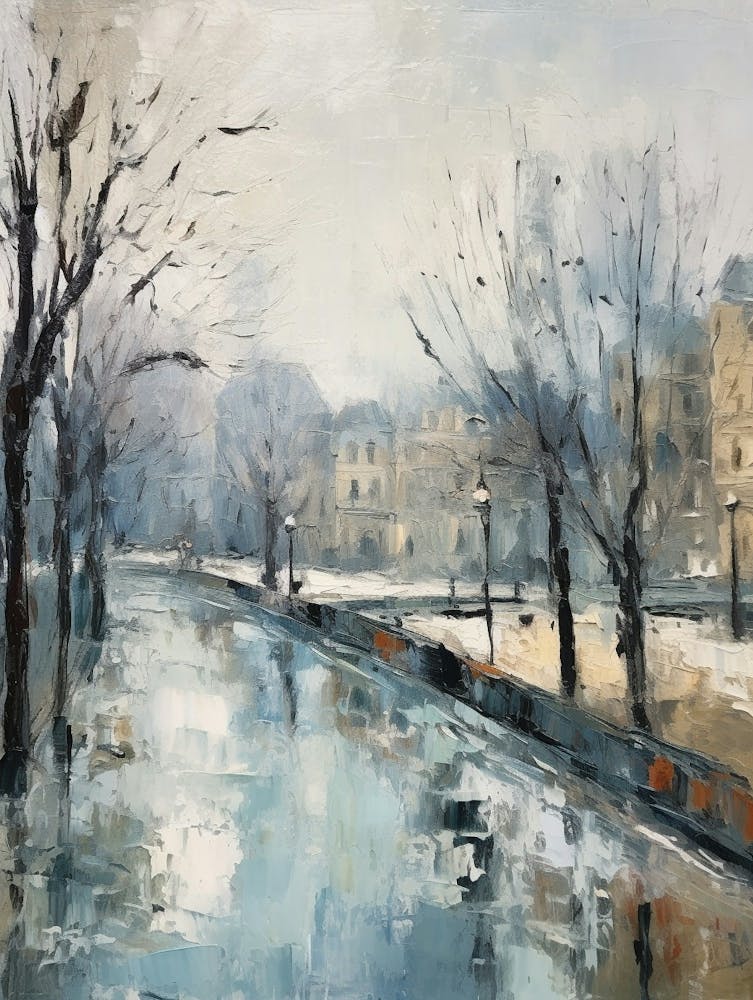 Winter City Park Painting Parc De La Vilette Paris 2