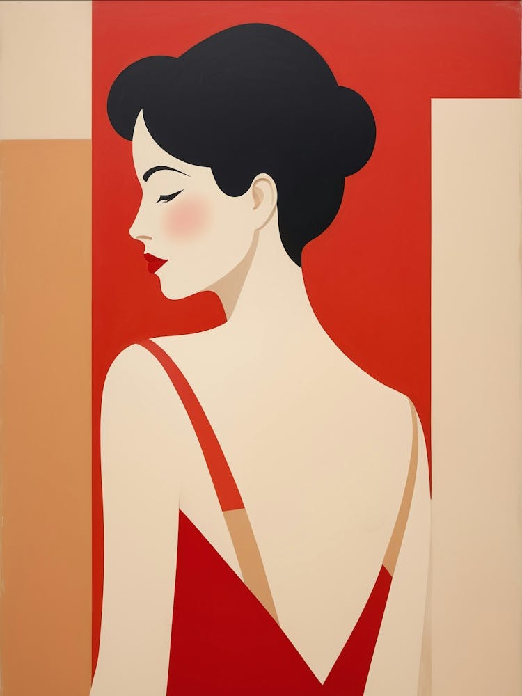 Woman In Red Dress Abstract red and beige Art
