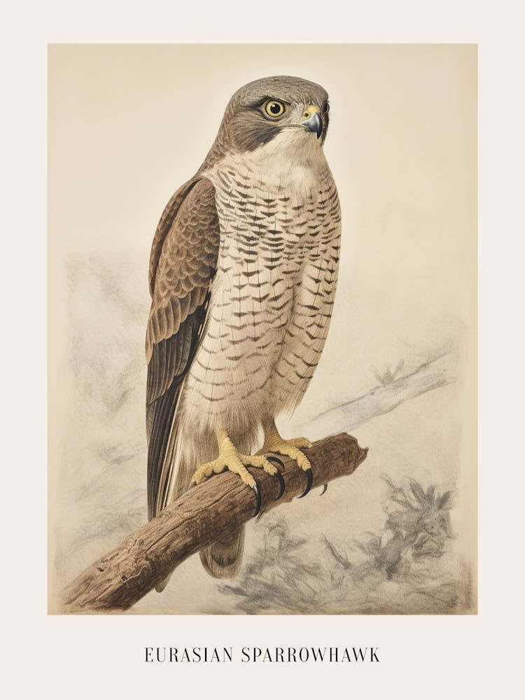 Vintage Bird Drawing Eurasian Sparrowhawk 2 Poster