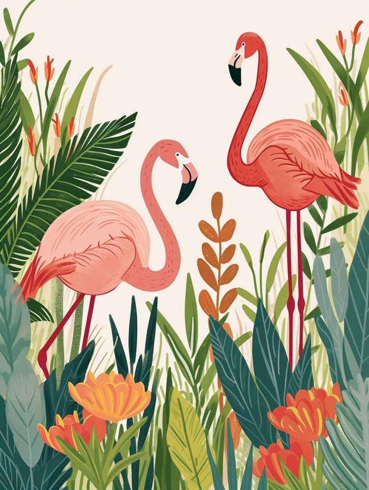 Jamess Flamingo And Heliconia Minimalist Illustration 3
