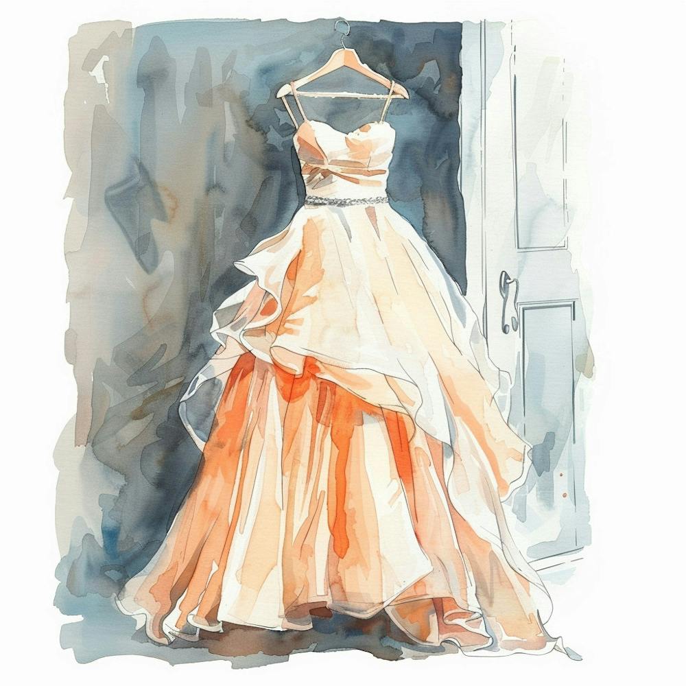 Watercolor Wedding Dress On Hanger 2
