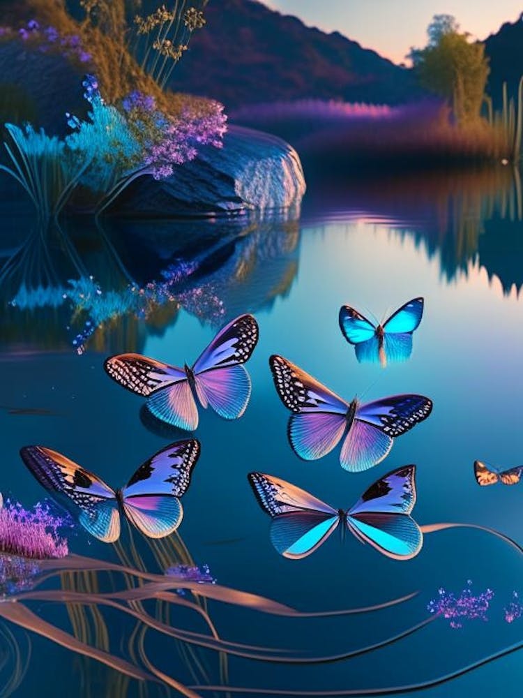 Butterflies On Lake Holographic 1