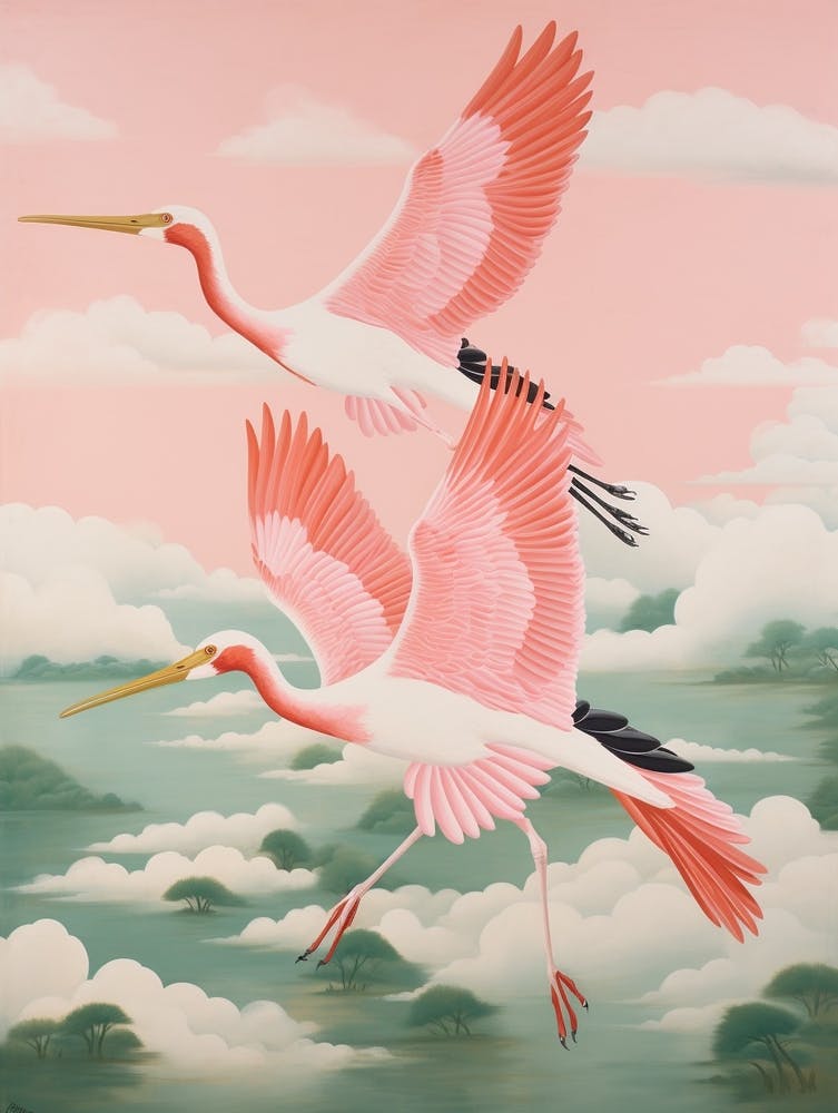 Vintage Japanese Inspired Bird Print Stork 3