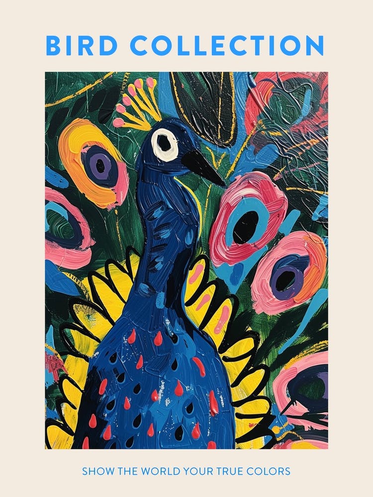 Peacock & Feathers Colourful Portrait 4 Poster