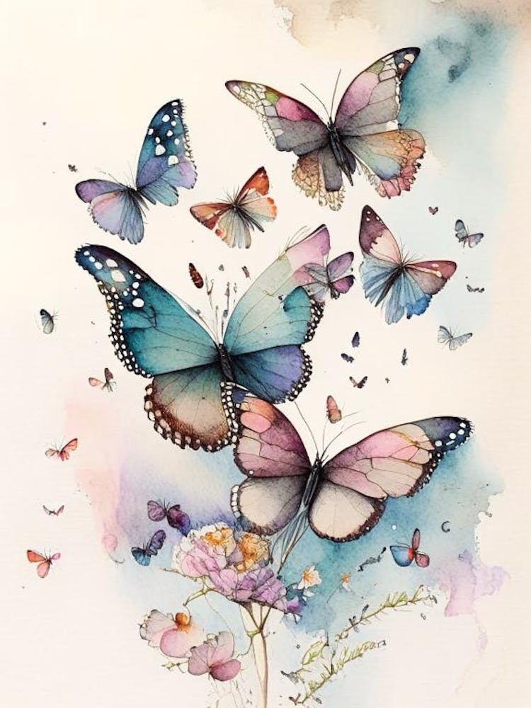 Schmetterlinge fliegen am Himmel Aquarelltusche 3