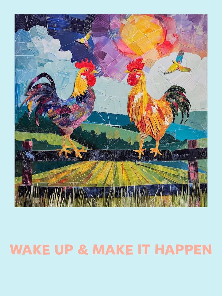 Wake Up & Make It Happen Rooster Collage Poster 5
