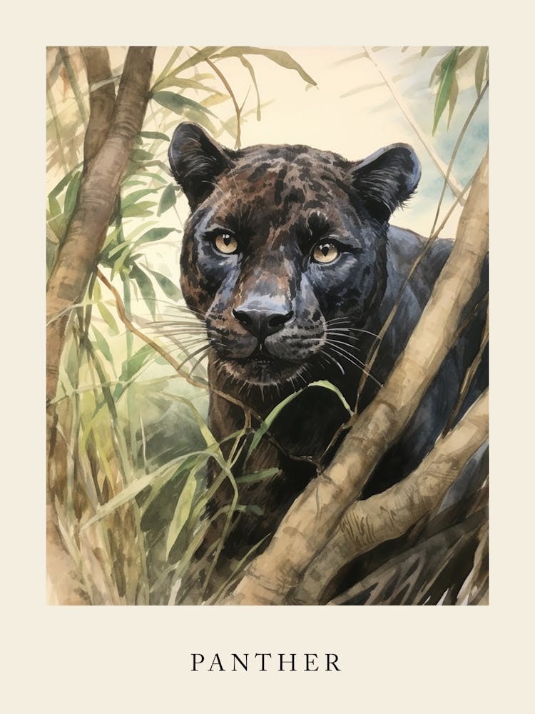 Beatrix Potter Inspired  Animal Watercolour Panther 3