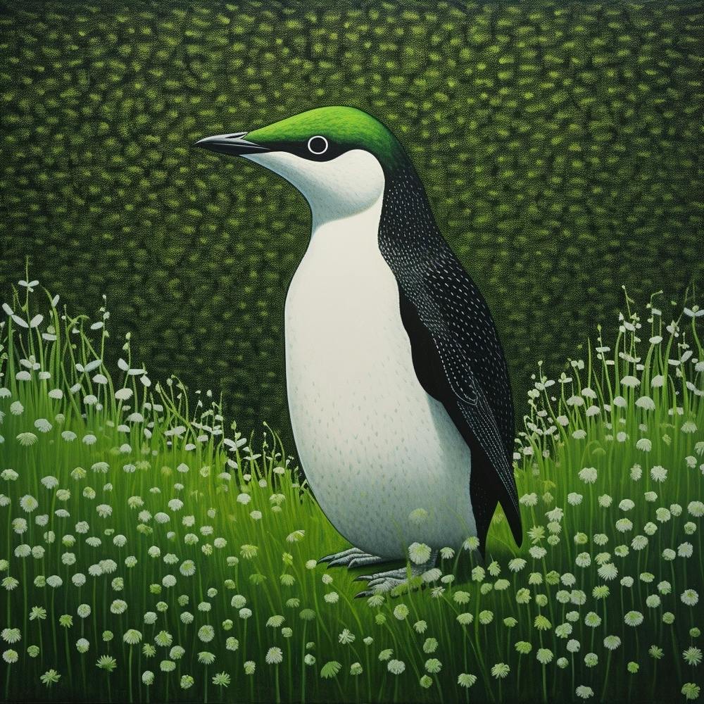 Ohara Koson Inspired Bird Painting Penguin 1 Square