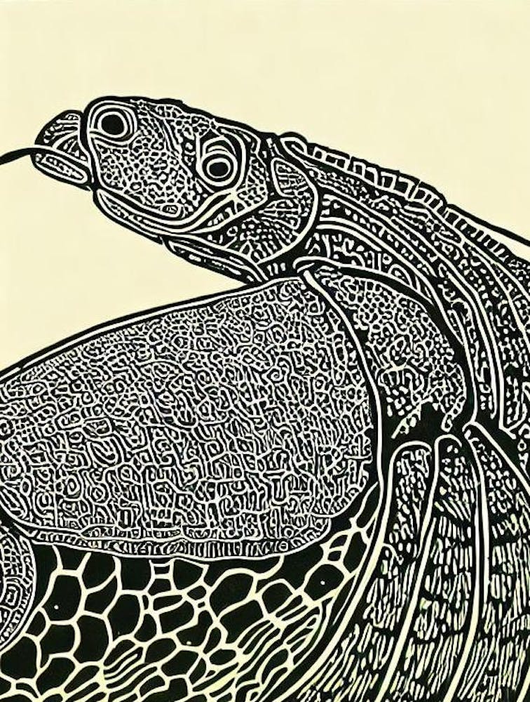 Linogravure de langouste pantoufle