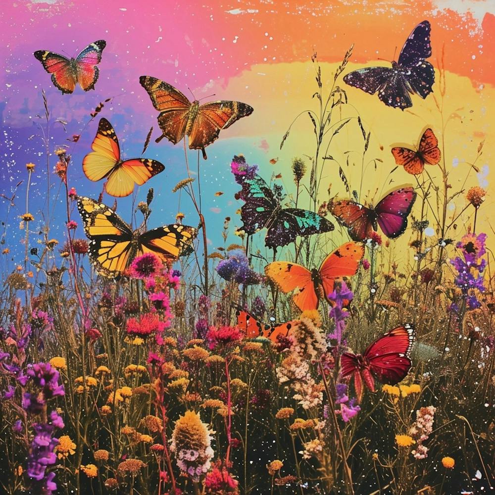 Butterflies In The Meadow Retro Collage 1