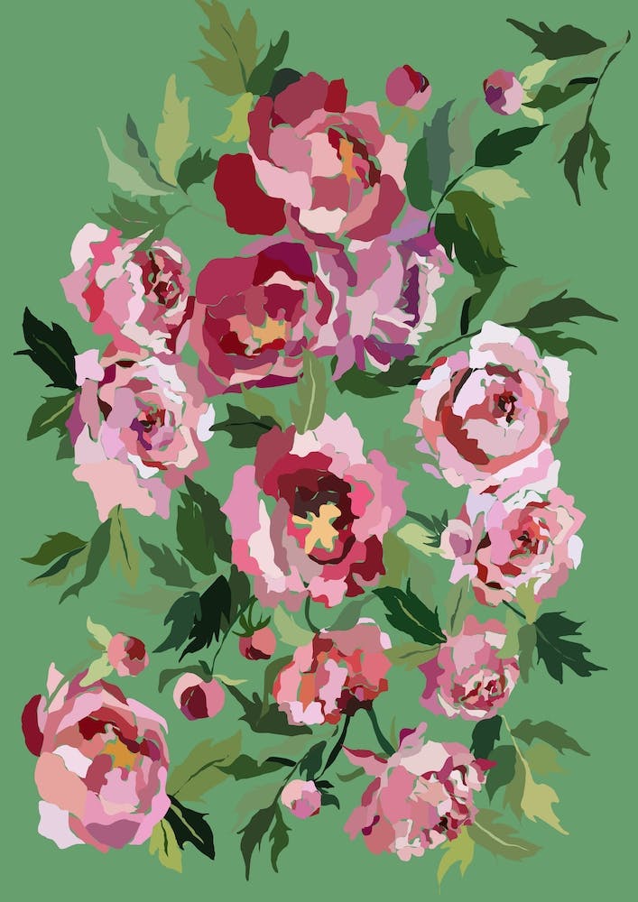 Happy Peony Vintage Mint Background