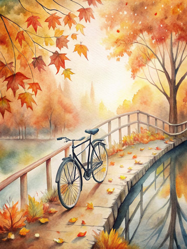 A Peaceful Countryside Bridge In Autumn With A B