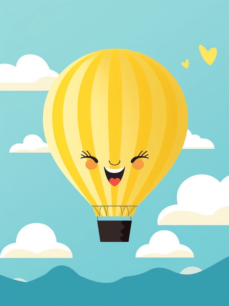 Hot Air Balloon With A Cat Kawaii Illustration 2