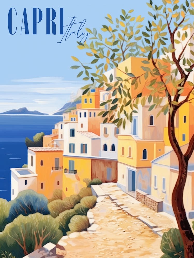 Capri Italy. Gouache Landscape. Vintage Travel